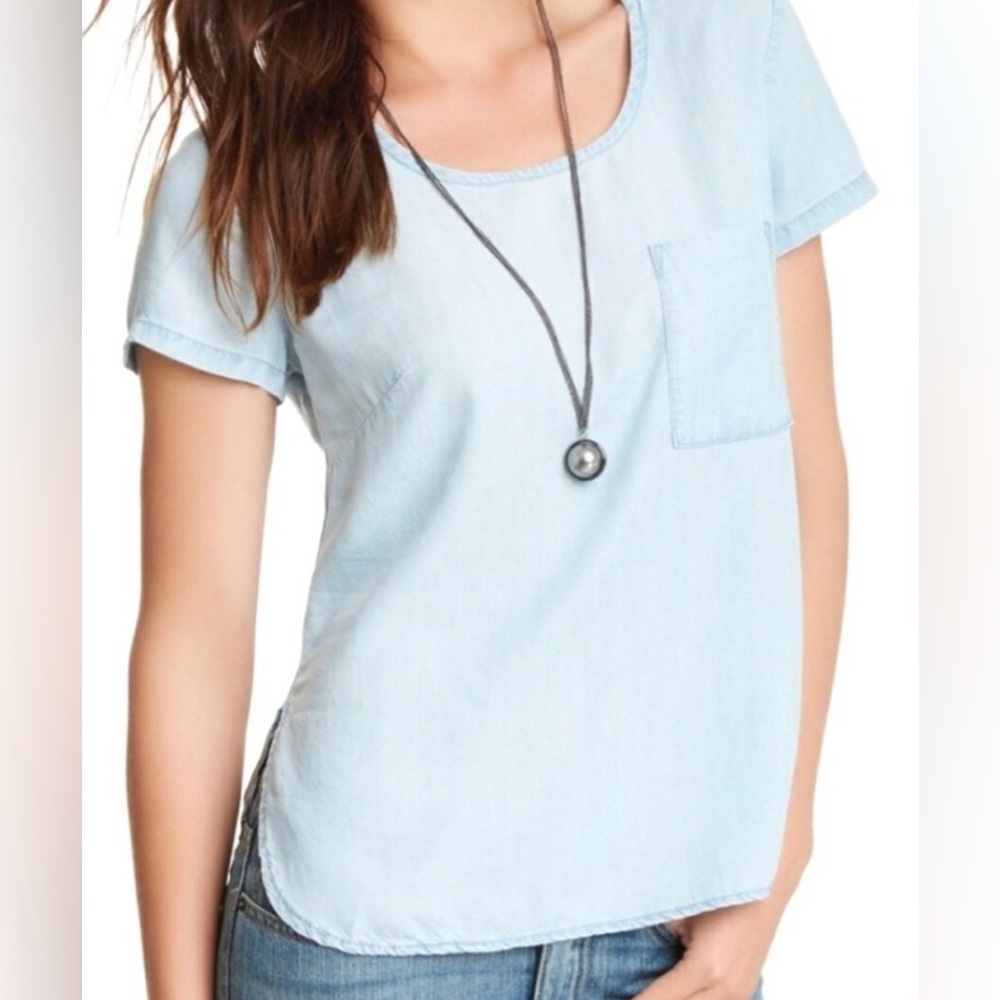 Anthropologie Cloth & Stone Chambray Short Sleeve Shirt M